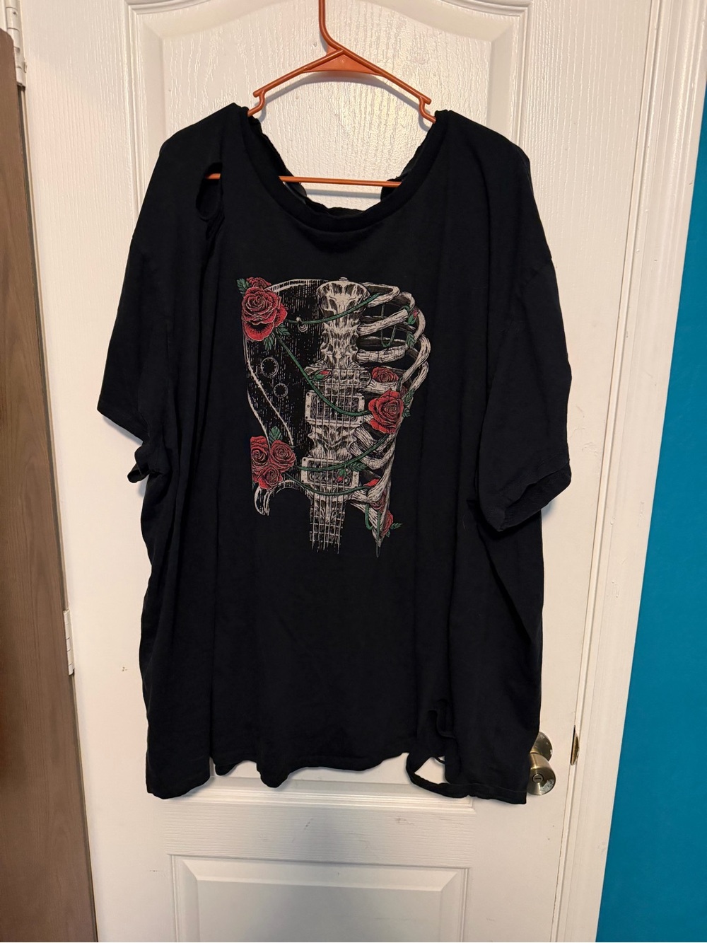 torrid Black Short Sleeve Tee with Red Rose & White Ribcage Graphic